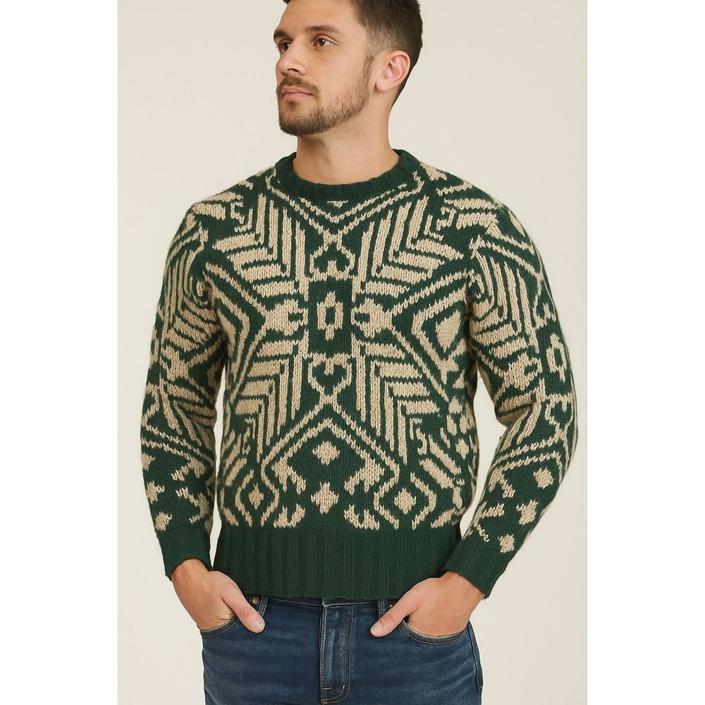 Vintage Polo Ralph Lauren Wool Handknit Aztec Sweater Mens Small